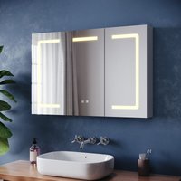 SONNI Badezimmer Spiegelschrank mit LED-Beleuchtung, Stromausfall Speicherfunktion, Rasierer Ladeanschluss, Große Kapazität, 900x600x125mm, von SONNI