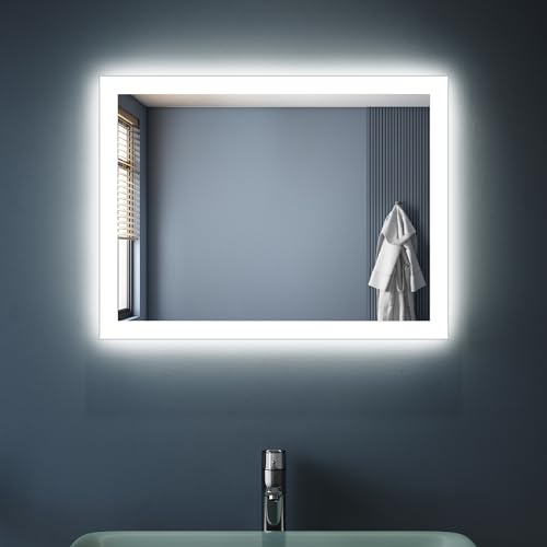 SONNI Badezimmerspiegel mit Beleuchtung 60×50 cm, Badspiegel mit Beleuchtung, LED Badspiegel für gäste Badezimmer wc, vertikal und horizontal Montage Kaltweiß 6400K von SONNI