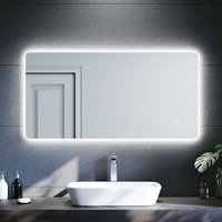 Badezimmerspiegel mit Beleuchtung Badspiegel led 120x60cm Touch-Schalter Uhr Temperaturanzeige kaltweißes Licht IP44 Energiesparend - Sonni von SONNI