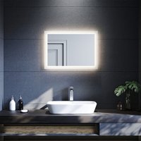 Badezimmerspiegel mit Beleuchtung Badspiegel led 50x70cm Wandschalter warmweiß Licht Vertikal oder horizontal Montierend IP44,Energiesparend - Sonni Badezimmerspiegel mit Beleuchtung Badspiegel led 50x70cm Wandschalter warmweiß Licht Vertikal oder horizontal Montierend IP44,Energiesparend - Sonni von SONNI