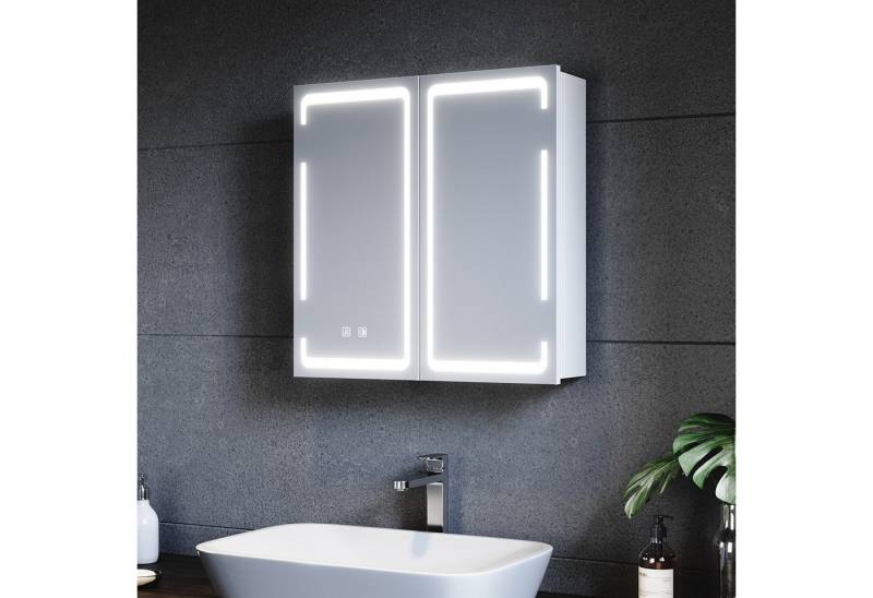 SONNI Badezimmerspiegelschrank Doppeltüriger dreifarbig beleuchteter Badezimmer-Spiegelschrank Spiegelschrank aus Metall, Einstellbare Helligkeit von SONNI