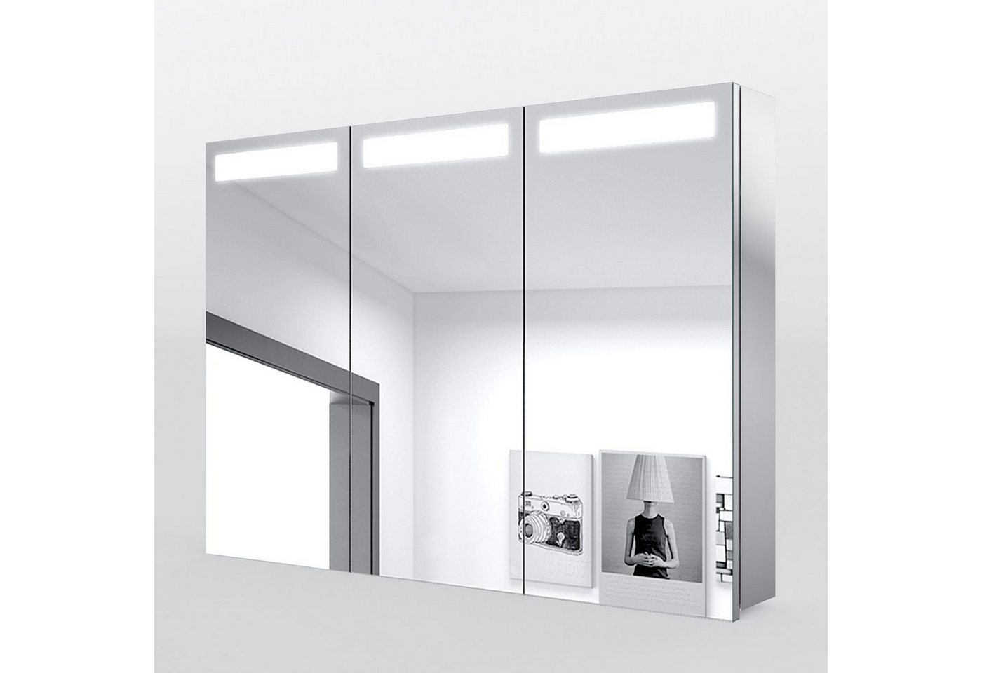 SONNI Badezimmerspiegelschrank Edelstahl Spiegelschrank 3-türig mit LED Beleuchtung Bad 90x65x13cm Badezimmerspiegelschrank von SONNI