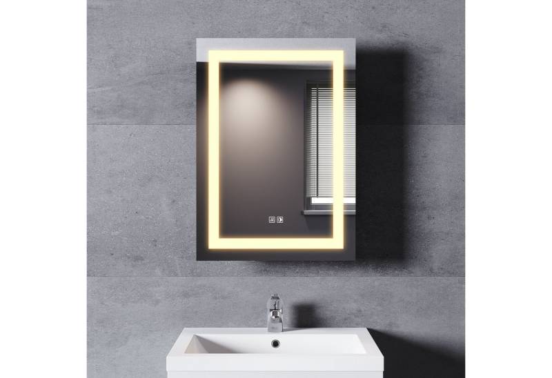 SONNI Badezimmerspiegelschrank Schiebetür Spiegelschrank bad mit beleuchtung 50 x 70 cm LED Licht Wandregal Hängeschrank Wandboard Schrank Regal Vitrine Badschrank von SONNI