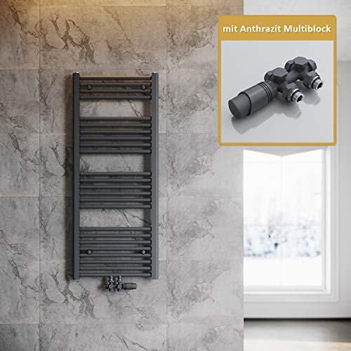 SONNI Badheizkörper 1200x500mm Handtuchtrockner Anthrazit 601 Watt Design Hantuchwärmer Heizung Mittelanschluss mit Anthrazit Multiblock Thermostat SONNI Badheizkörper 1200x500mm Handtuchtrockner Anthrazit 601 Watt Design Hantuchwärmer Heizung Mittelanschluss mit Anthrazit Multiblock Thermostat von SONNI