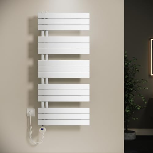 SONNI Badheizkörper Elektrische Handtuchwärmer mit Thermostat Heizstab Weiß 1314x600mm 800 Watt, Flach Handtuchtrockner elektrisch Handtuchheizkörper für Bad mit Temperaturregler von SONNI