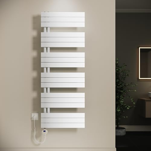 SONNI Badheizkörper Elektrischer Handtuchwärmer 1590x600mm Weiß mit Thermostat Heizstab 1000 Watt, Flach Handtuchheizkörper elektrisch Handtuchtrockner für Bad mit Temperaturregler von SONNI