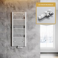 SONNI Badheizkörper Heizkörper Handtuchtrockner Handtuchwärmer Mittelanschluss 1200*500mm Weiß ohne/mit Multiblock von SONNI