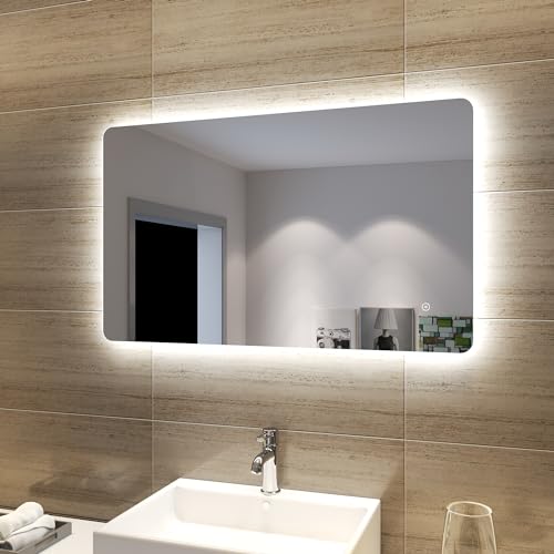 SONNI Badspiegel 100 x 60cm Badspiegel mit LED-Beleuchtung beschlagfrei Lichtspiegel LED Spiegel Wandspiegel mit Touch-Schalter kaltweiß IP44 energiesparend von SONNI