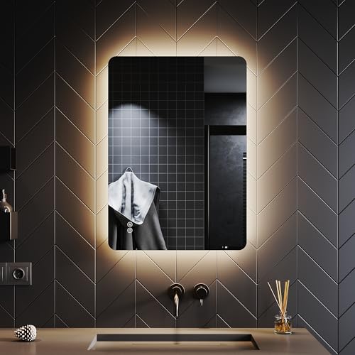 SONNI Badspiegel 50x70 cm LED Badspiegel mit Beleuchtung Badezimmerspiegel mit Touch-Schalter Wandspiegel IP44 Kaltweiß/Neutralweiß/Warmweiß SONNI Badspiegel 50x70 cm LED Badspiegel mit Beleuchtung Badezimmerspiegel mit Touch-Schalter Wandspiegel IP44 Kaltweiß/Neutralweiß/Warmweiß von SONNI