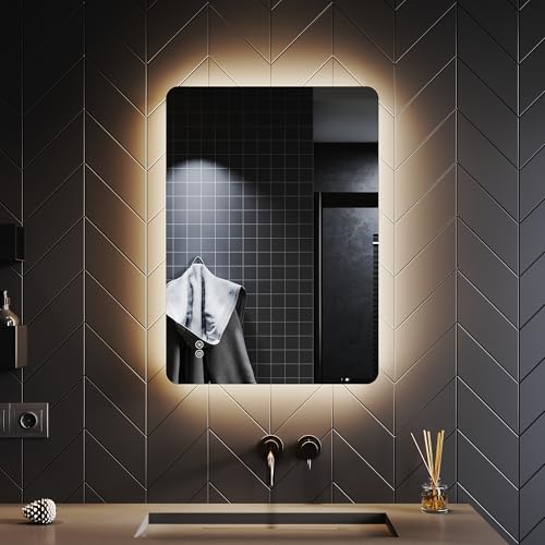 SONNI Badspiegel 50x70 cm LED Badspiegel mit Beleuchtung Badezimmerspiegel mit Touch-Schalter Wandspiegel IP44 energiesparend kaltweiß von SONNI