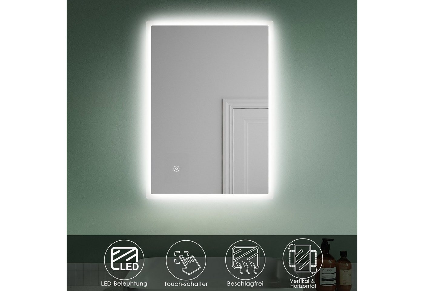 SONNI Badspiegel 50x70 / 70x50, Badezimmerspiegel mit Beleuchtung, LED, Rasierspiegel, Anti-Beschlag-Funktion, IP 44, Energiesparend von SONNI