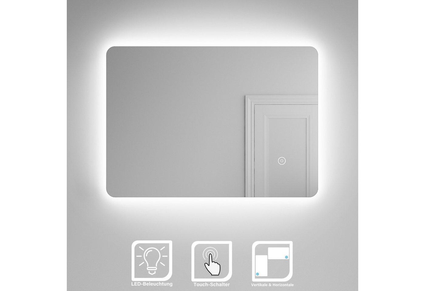 SONNI Badspiegel Badspiegel mit Beleuchtung 50x70 cm LED kaltweiß mit Touch Schalter, LED Beleuchtung,Touch Schalter,IP44,wasserdichte LED-Leiste von SONNI