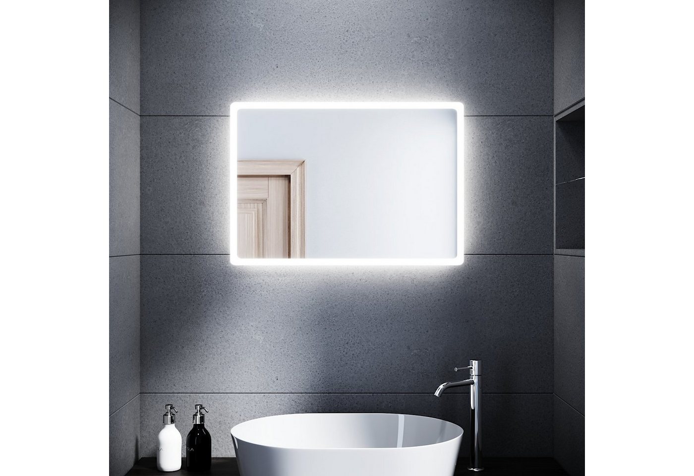 SONNI Badspiegel Badspiegel mit Beleuchtung 80 x 60 cm Wandspiegel Spiegel, Badezimmerspiegel kaltweiß IP44 Badezimmer Bad Spiegel von SONNI