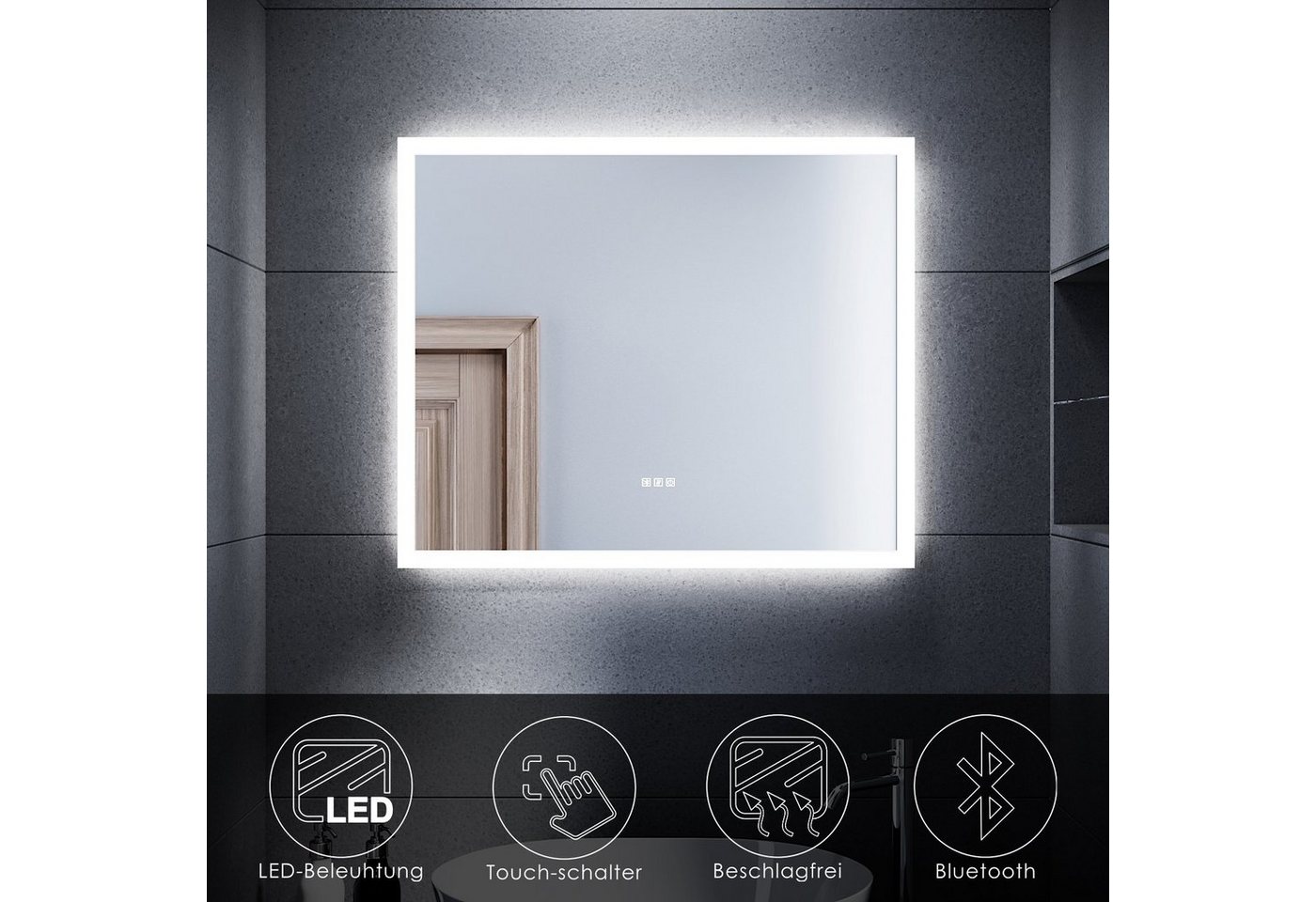 SONNI Badspiegel LED Bad Speigel mit Bluetooth Badspiegel mit Beleuchtung 60 x 50 cm von SONNI