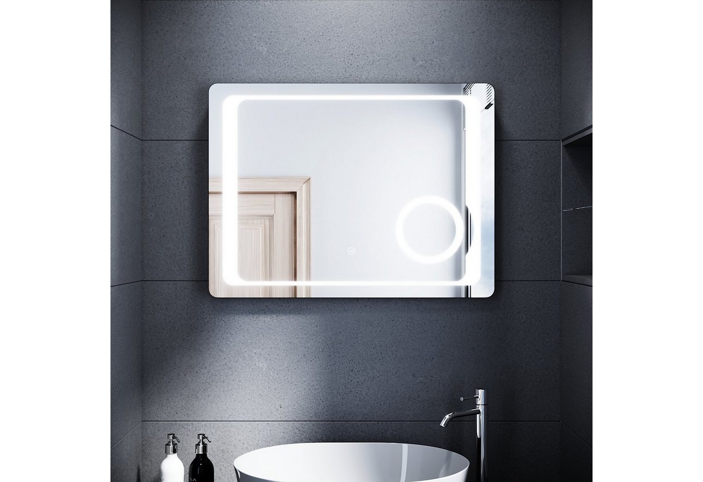 SONNI Badspiegel LED Badspiegel Beschlagfrei Badezimmer Lichtspiegel 80 x 60 cm Spiegel, Kometikspiegel mit Beleuchtung Touchschalter mit Rasierersteckdose Bad von SONNI