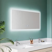 SONNI Badspiegel LED Beleuchtung Badezimmerspiegel Wandspiegel 120x60cm 2 Touch-Schalter Uhr Temperaturanzeige Beschlagfrei +Gedächtnisfunktion von SONNI