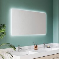 SONNI Badspiegel LED Beleuchtung Badezimmerspiegel Wandspiegel 120x60cm Touch-Schalter Uhr Temperaturanzeige kaltweiß Licht IP44,Energiesparend von SONNI