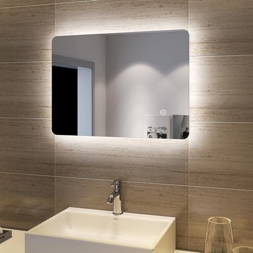 SONNI LED Badspiegel Lichtspiegel LED Spiegel Wandspiegel mit Touch-Schalter badspiegel mit Beleuchtung 50x70 cm Kaltweiß 6400K energiesparend von SONNI