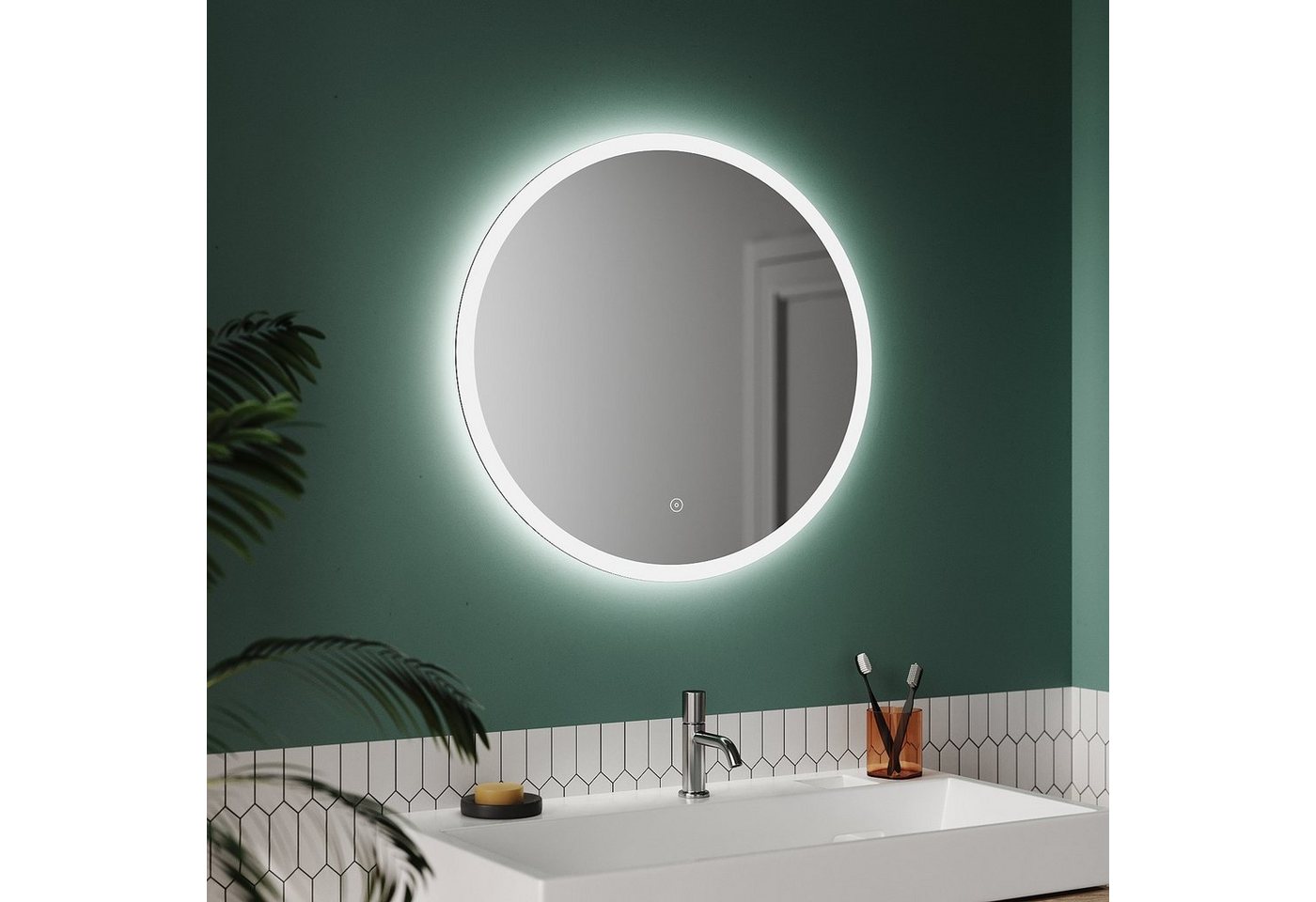 SONNI Badspiegel Rund Badezimmerspiegel mit Beleuchtung, Ø 60 cm, Beschlagfrei-Funktion, Touchschalter, Energiesparend von SONNI