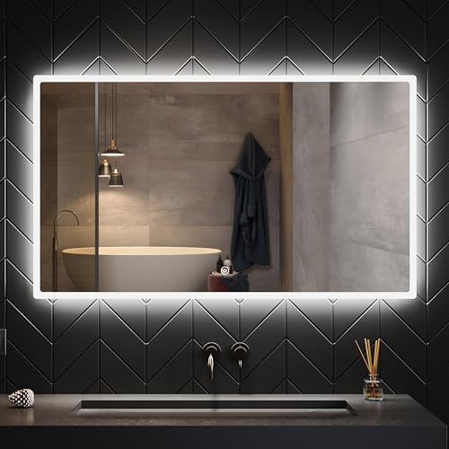 SONNI Badspiegel mit Beleuchtung 120x60 cm Beschlagfrei LED Badspiegel mit Touch Spiegel mit Beleuchtung Wandspiegel Kaltweiße IP44 mit Sicherheitsstecker von SONNI