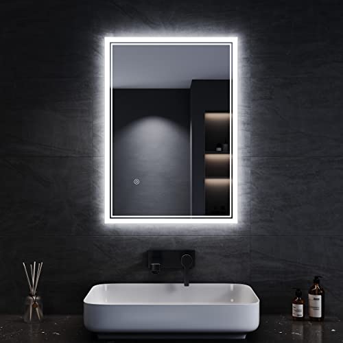 SONNI Badspiegel mit Beleuchtung 50x70 cm Beschlagfrei LED Badspiegel mit Touchschalter kaltweiß Badezimmerspiegel mit Beleuchtung Wandspiegel IP44 Wandschalter von SONNI