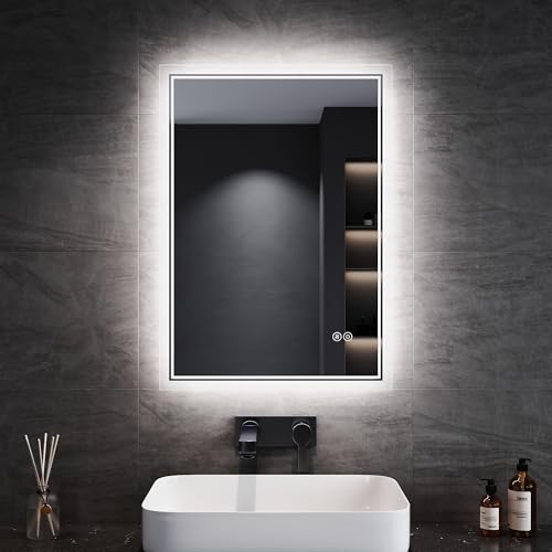 SONNI Badspiegel mit Beleuchtung 50x70 cm 3 einstellbare Lichtfarben, Beschlagfrei LED Badspiegel mit Touchschalter kaltweiß Badezimmerspiegel mit Beleuchtung Wandspiegel IP44 Wandschalter SONNI Badspiegel mit Beleuchtung 50x70 cm 3 einstellbare Lichtfarben, Beschlagfrei LED Badspiegel mit Touchschalter kaltweiß Badezimmerspiegel mit Beleuchtung Wandspiegel IP44 Wandschalter von SONNI