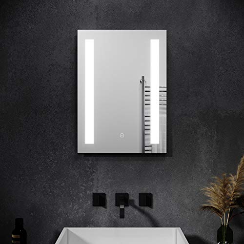 SONNI Badspiegel mit Beleuchtung 50x70cm beschlagfrei Badezimmer Wandspiegel mit Touch-Schalter Spiegel LED-Beleuchtung Kaltweiß IP44 von SONNI
