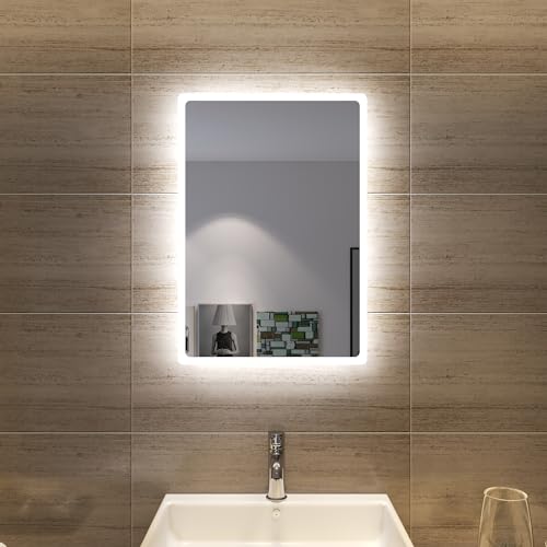 SONNI Badspiegel mit Beleuchtung 60x40 cm LED Badspiegel Wandschalter Badezimmerspiegel Wandspiegel Lichtspiegel IP44 von SONNI