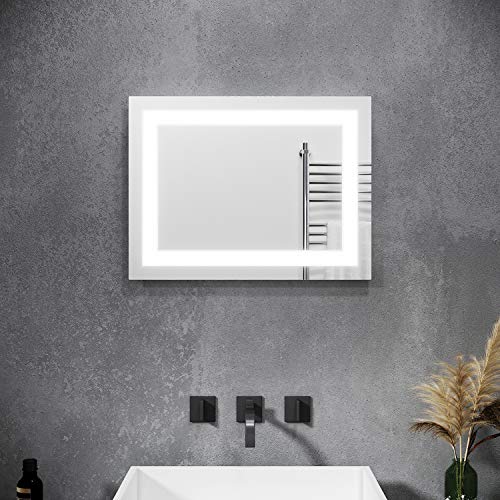 SONNI Badspiegel mit Beleuchtung 60 x 50 cm LED Badspiegel Kaltweiß Badspiegel mit Licht Wandspiegel Wandschalter IP44 von SONNI