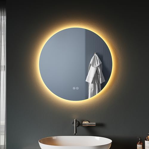 SONNI Badspiegel mit Beleuchtung Rund 60 cm 3 Lichtfarbe einstellbar Beschlagfrei Runder Badspiegel mit Touch für Badezimmer Warmweißes/Kaltweiße/Neutralweiß von SONNI