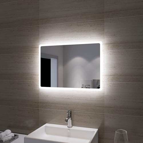 SONNI Badspiegel mit Beleuchtung Wandspiegel 60 x 40cm Led Badspiegel Kaltweiß Wandschalter Badspiegel mit Licht IP44 von SONNI