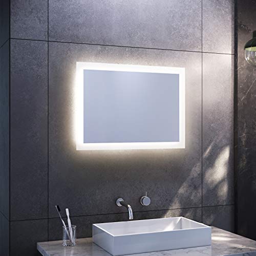 SONNI Badspiegel mit LED-Beleuchtung 50×70 cm Warmweiß Wandschalter Badezimmerspiegel Wandspiegel IP44 Horizontal und Vertikal montierbar von SONNI