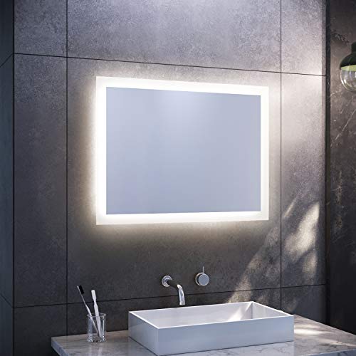 SONNI Badspiegel mit LED-Beleuchtung 80×60 cm Warmweiß Wandschalter Badezimmerspiegel Wandspiegel IP44 von SONNI