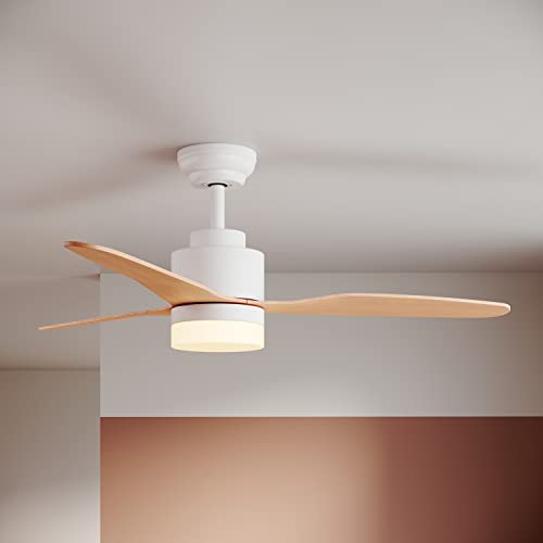 SONNI Deckenventilator mit Beleuchtung und Fernbedienung Leise in 3 Farbtemperatur 119cm Weiß und Holz - Minimalistisches Design von SONNI