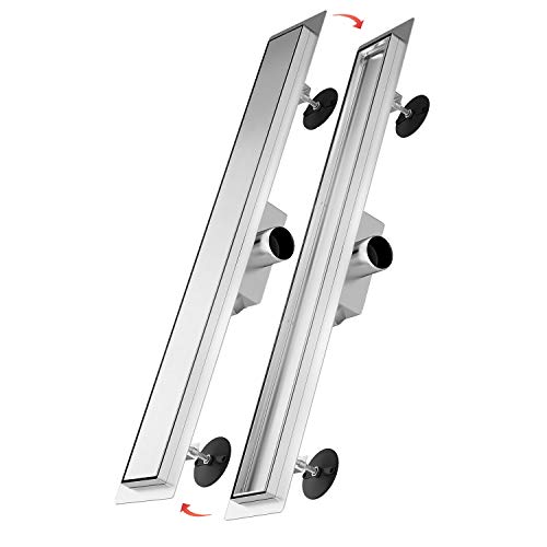SONNI Doppelseitige Duschrinne 110cm, Bodenablauf Flach mit Geruchsstop und Haarsieb Randablauf, 2 in 1 Edelstahl Ablaufrinne Komplettset mit Bodenbefestigung von SONNI