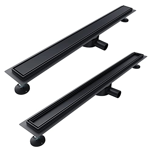 SONNI Duschrinne 90 cm Komplettset Schwarz Ablauf 360° Drehbar Duschrinne Extra Flach mit Geruchsstop und Haarsieb 2 in 1 Edelstahl Ablaufrinne Dusche befliesbar SONNI Duschrinne 90 cm Komplettset Schwarz Ablauf 360° Drehbar Duschrinne Extra Flach mit Geruchsstop und Haarsieb 2 in 1 Edelstahl Ablaufrinne Dusche befliesbar von SONNI