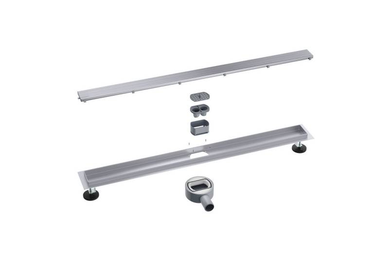 SONNI Duschrinne Edelstahl Duschrinne 50-110 cm 360° verstellbarer Bodenablauf Flach, mit Geruchsstop und Haarsieb Randablauf,mit Bodenbefestigung von SONNI