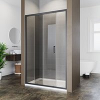 SONNI Duschtüren Duschabtrennung Schiebetür Duschdoor mit schwarzem Rahmen, 6mm Sicherheit gehärtetem Glas, 120 x 185 cm von SONNI