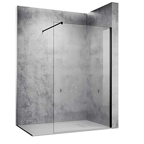 SONNI Duschwand 140x200 cm Walk in dusche mit Stabilisator mattschwarz style aus 10 mm Nano Glas,Duschabtrennung auf Duschtassen oder Boden montierbar von SONNI