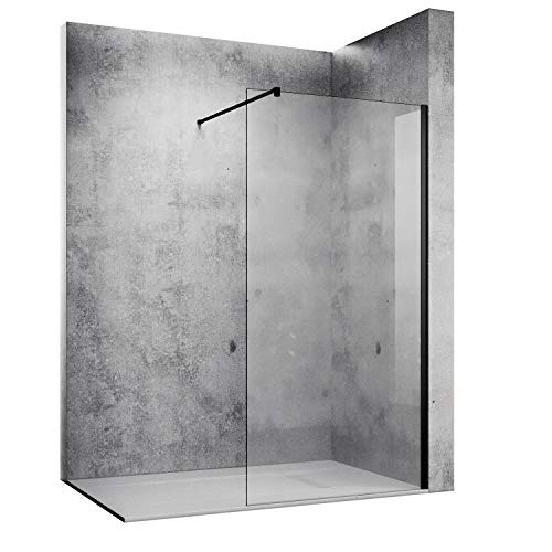 SONNI Duschwand 80x200 cm mit Stabilisator Walk in dusche mattschwarz style aus 10 mm Nano Glas,Duschabtrennung auf Duschtassen oder Boden montierbar von SONNI