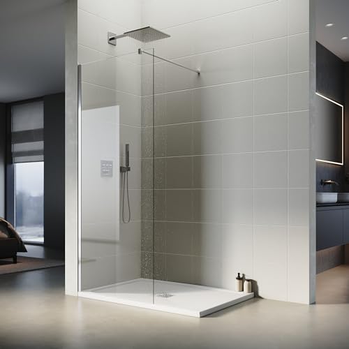 SONNI Duschwand Glas 120 x 200 cm Walk In Dusche-inklusive 120 x 80 cm Quadratische Duschtasse und Ablaufgarnitur-8 mm NANO Glas Duschtrennwand Glas von SONNI