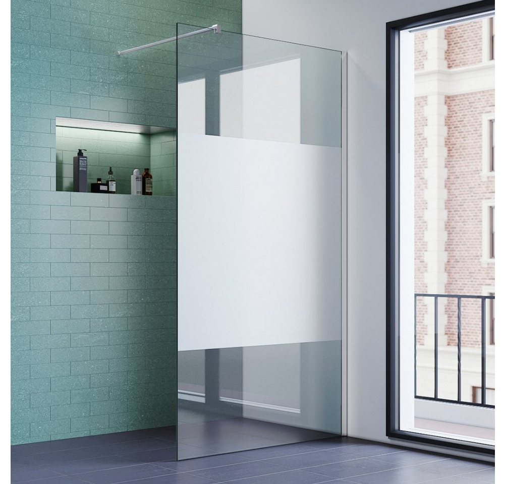 SONNI Duschwand Walk in Duschwand 8mm Nano glas teilsatiniert Duschabtrennung, Einscheibensicherheitsglas, mit Stabilisator, Höhe 200cm, Breite 80-140cm von SONNI