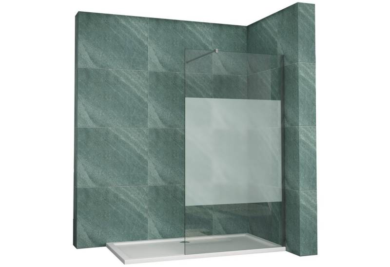 SONNI Duschwand Walk in Duschwand 8mm Nano glas teilsatiniert Duschabtrennung 200cm, mit Stabilisator von SONNI