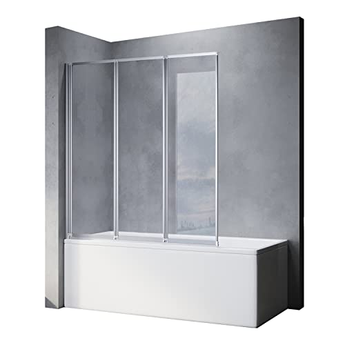 SONNI Duschwand für Badewanne 3-teilig faltbar NANO-GLAS Badewannenaufsatz 130x140 cm(BxH) Duschabtrennung für Badewanne von SONNI