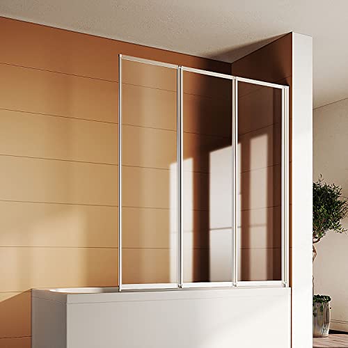 SONNI Duschwand für Badewanne NANO-GLAS Badewannenaufsatz 3-teilig faltbar 130x140 cm(BxH) Duschabtrennung Badewanne von SONNI