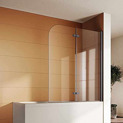 SONNI Duschwand für Badewanne Schwarz NANO-GLAS Badewannenaufsatz 2-teilig faltbar 120x140 cm(BxH) Duschabtrennung Badewanne von SONNI