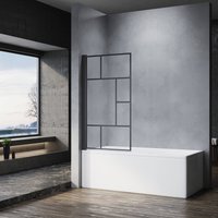 SONNI Duschwand für Badewanne mit schwarzem Gitterdesign NANO-GLAS Badewannenaufsatz faltbar 80x140 cm(BxH) Duschabtrennung Badewanne von SONNI