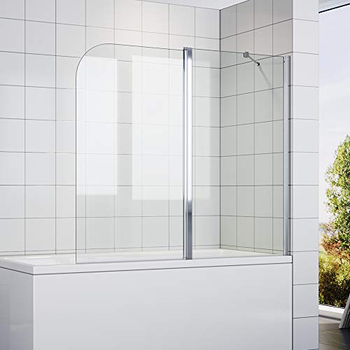 SONNI Duschwand für badewanne 2 Teilig 120x140cm (BxH) Klarglas 180° Duschwand Badewannenaufsatz, Duschwand für badewanne mit Stabilisator von SONNI