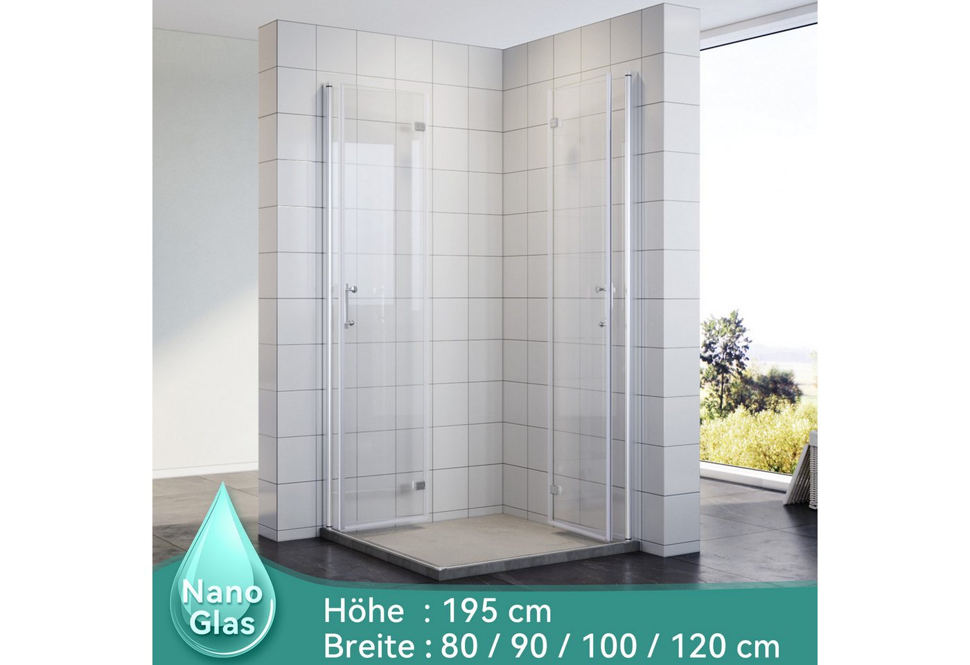 SONNI Eckdusche Duschkabine Eckeinstieg Bad Eckdusche Pendeltür Falttür 195cm, BxT: 80x80 cm, Nano Glas Drehfalttür 180º, H:195cm mit Nano Beschichtung SONNI Eckdusche Duschkabine Eckeinstieg Bad Eckdusche Pendeltür Falttür 195cm, BxT: 80x80 cm, Nano Glas Drehfalttür 180º, H:195cm mit Nano Beschichtung von SONNI