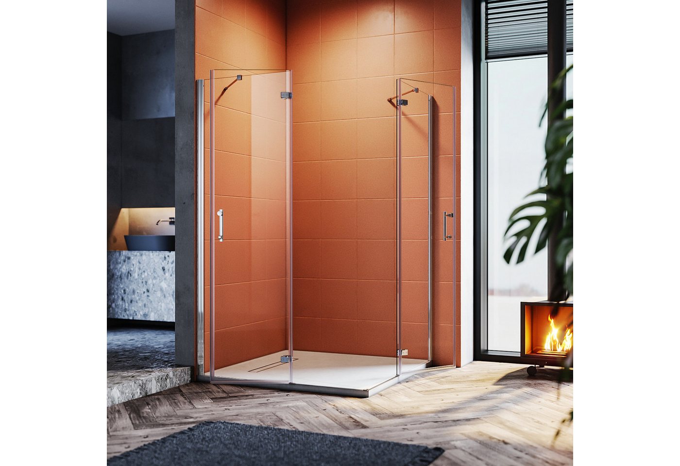 SONNI Eckdusche Duschkabine Sicherheitsglas Scharniertür Dusche Eckeinstieg 195cm, BxT: 80x80 cm, Duschabtrennung Nano Glas von SONNI